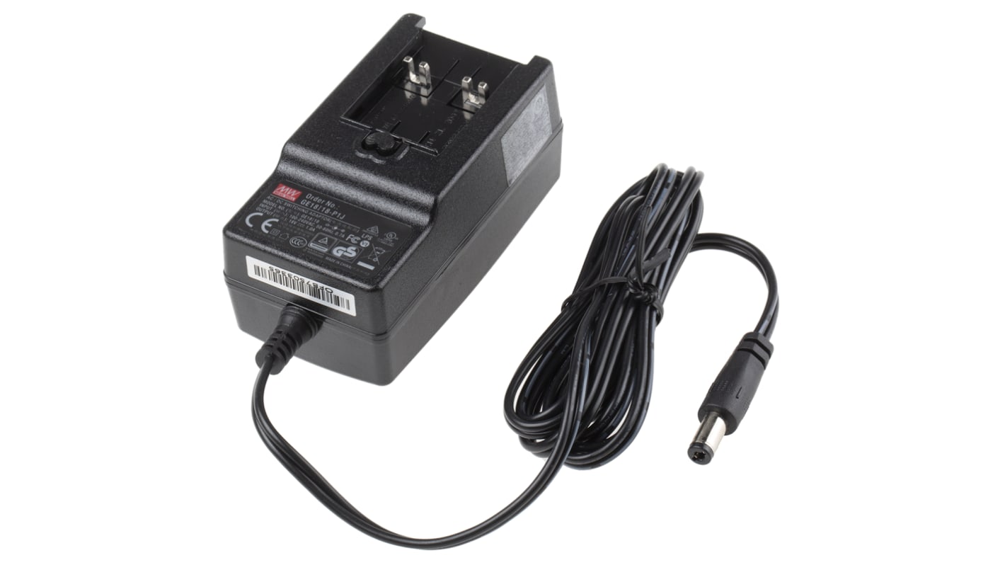 MEAN WELL 18W Plug-In AC/DC Adapter 18V dc Output, 1A Output