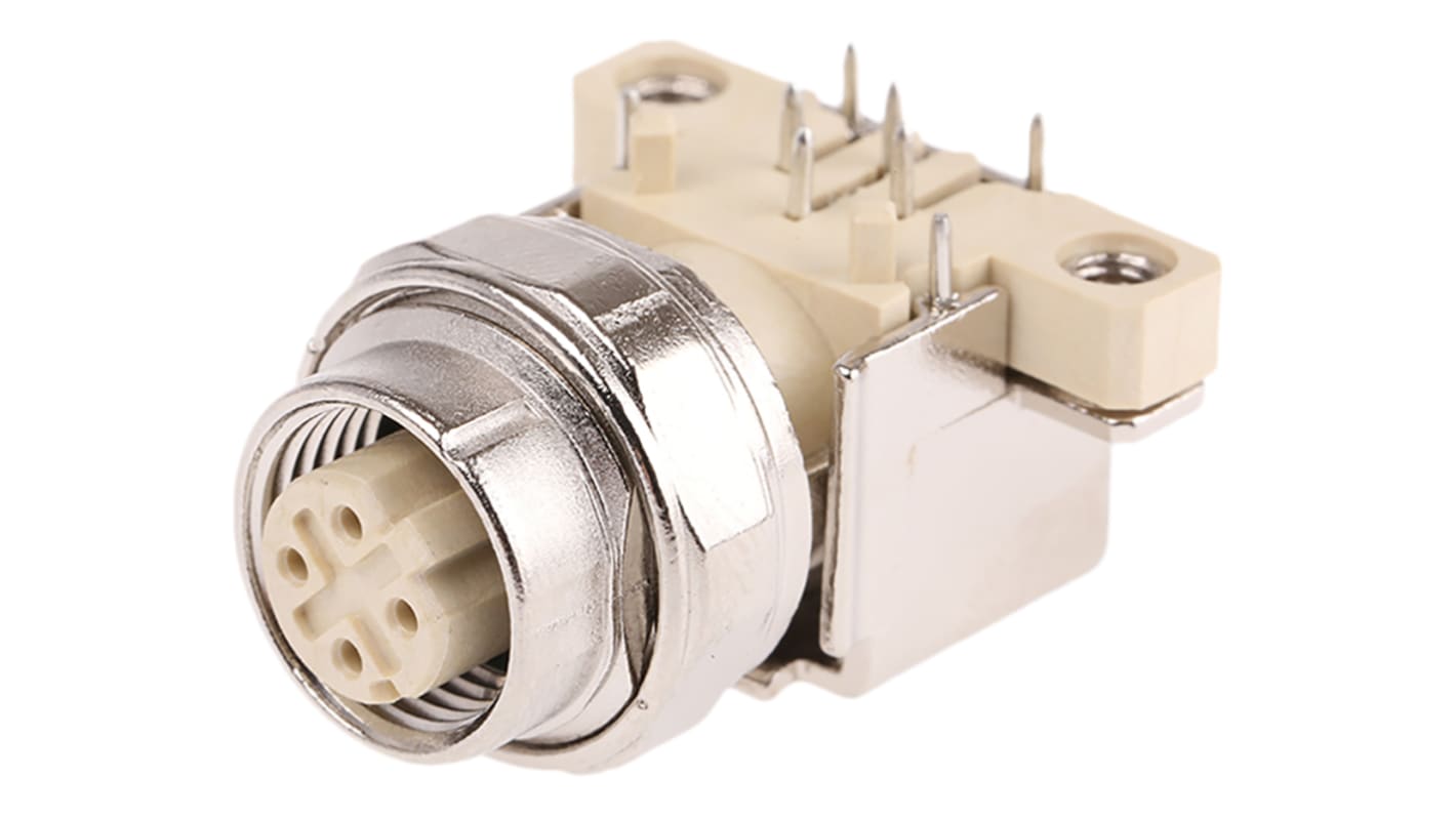 Conector circular Harting hembra Ángulo de 90° serie M12 de 4 vías hembra, Montaje en Panel, IP20