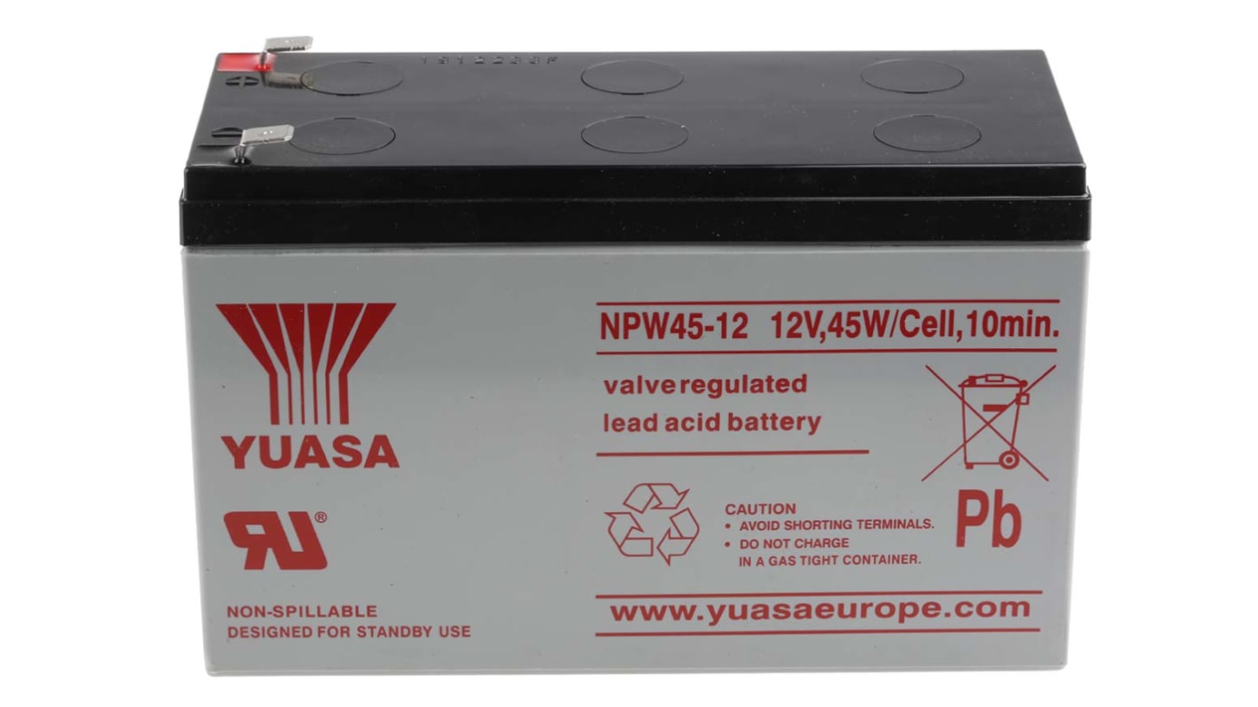 Yuasa 12V Faston 6.35mm Sealed Lead Acid Battery, 8.5Ah