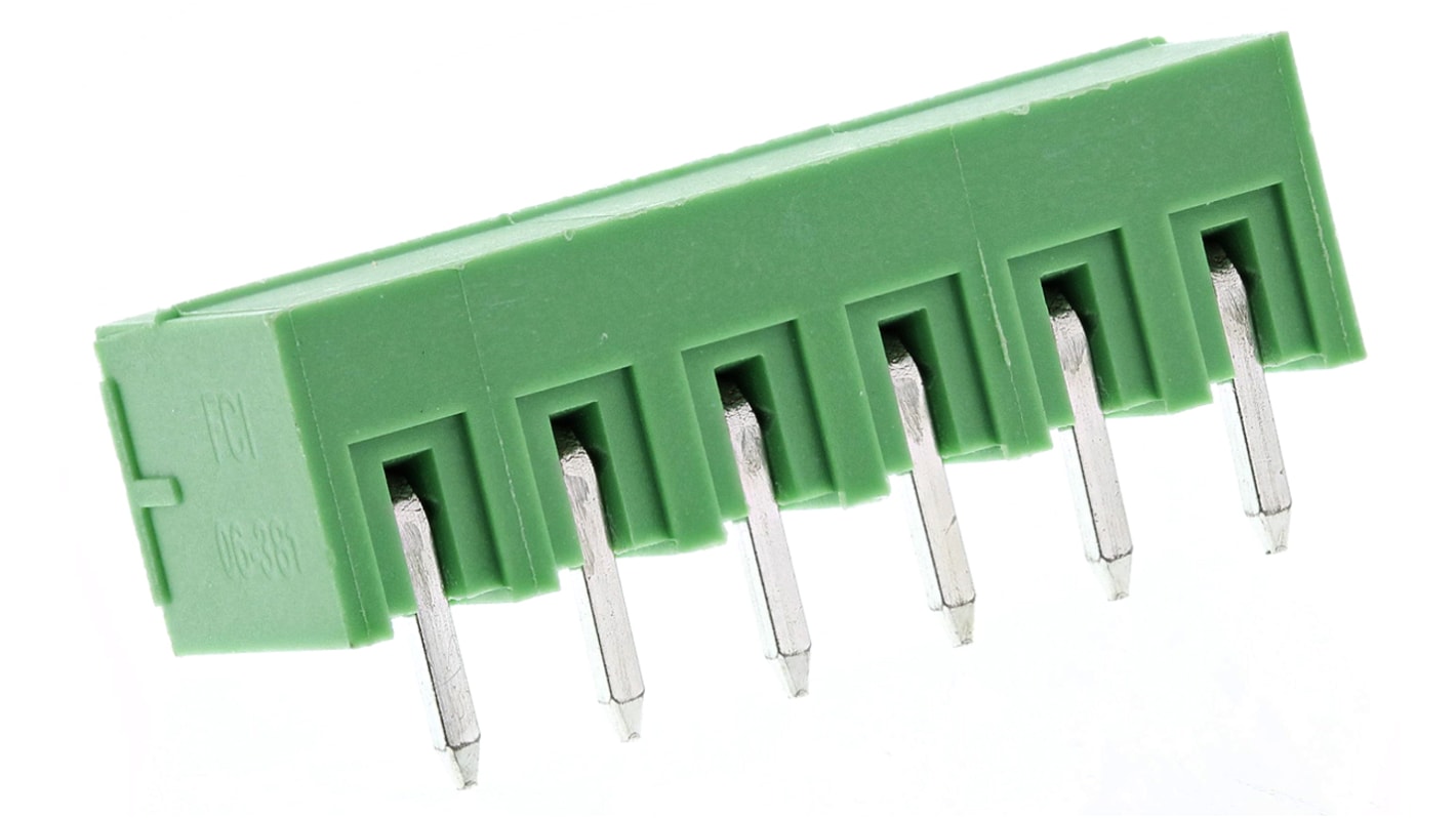 Amphenol FCI 06-381 Series Pluggable Terminal Block, 6-Contact, 3.81mm Pitch, Through Hole Mount, 1-Row, Solder