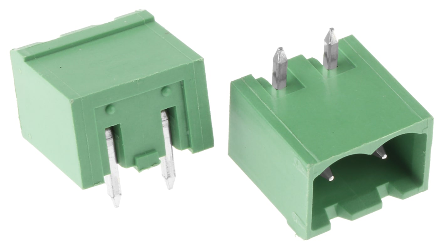 Amphenol FCI 基板用端子台, 06-500シリーズ, 5mmピッチ , 1列, 2極, 緑