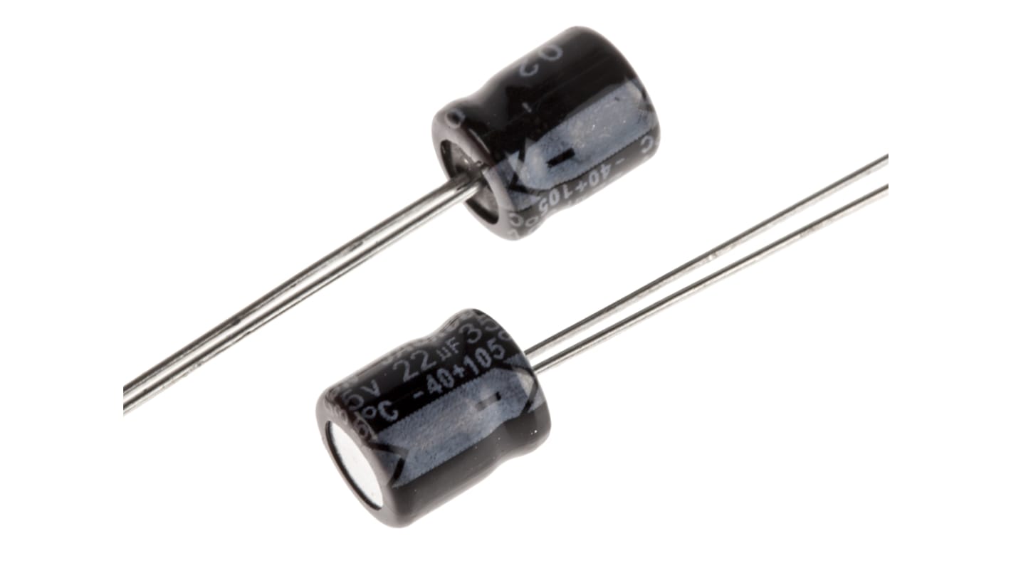 RS PRO 22μF Aluminium Electrolytic Capacitor 35V dc, Radial, Through Hole