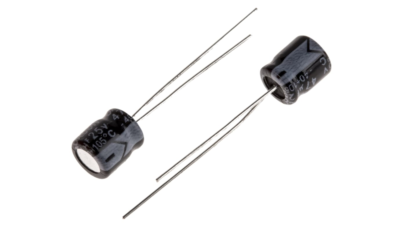 RS PRO 47μF Aluminium Electrolytic Capacitor 25V dc, Radial, Through Hole