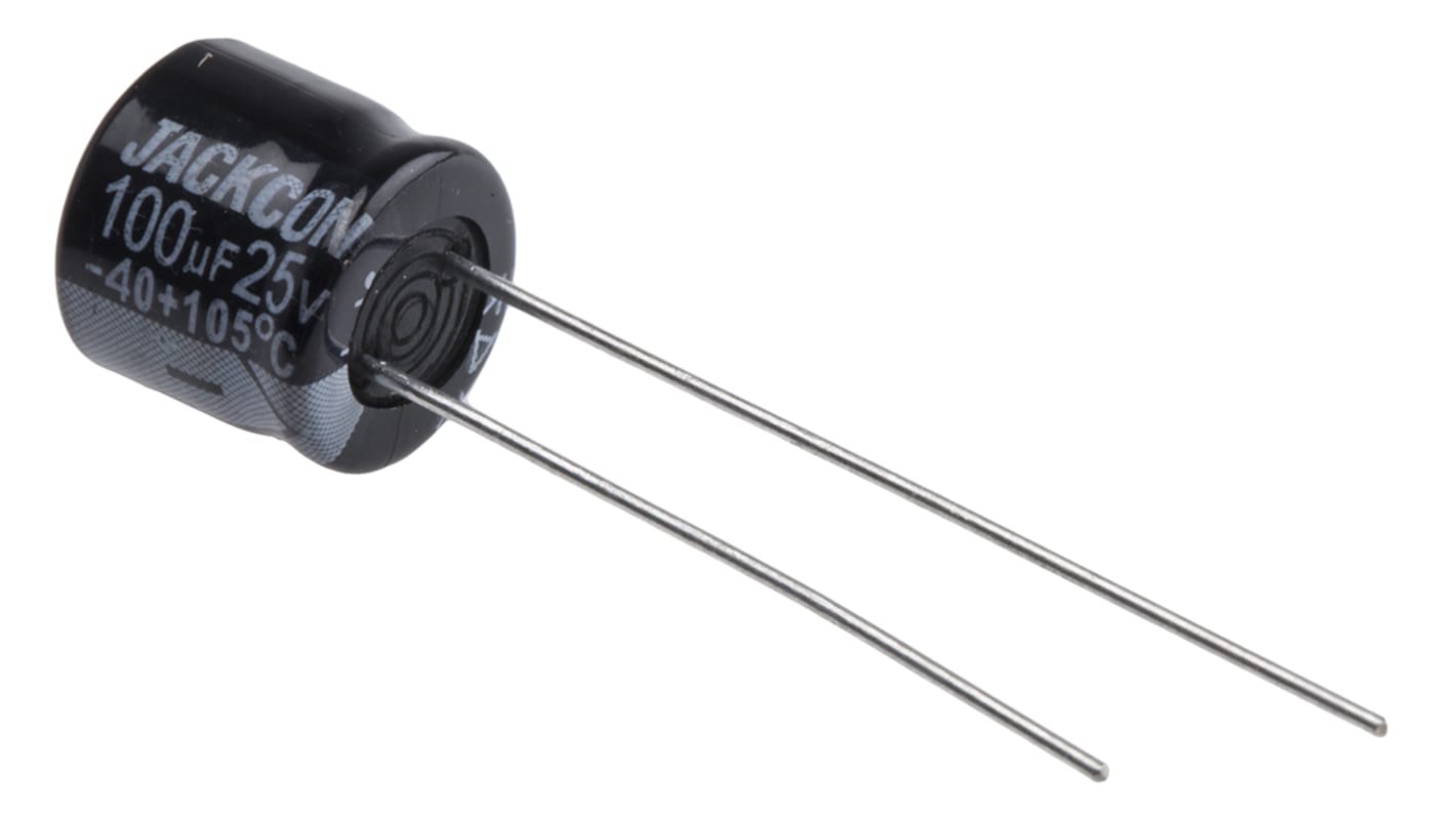 RS PRO 直插铝电解电容, 100μF, 25V 直流, 8 (Dia.) x 7mm, 最高105°C