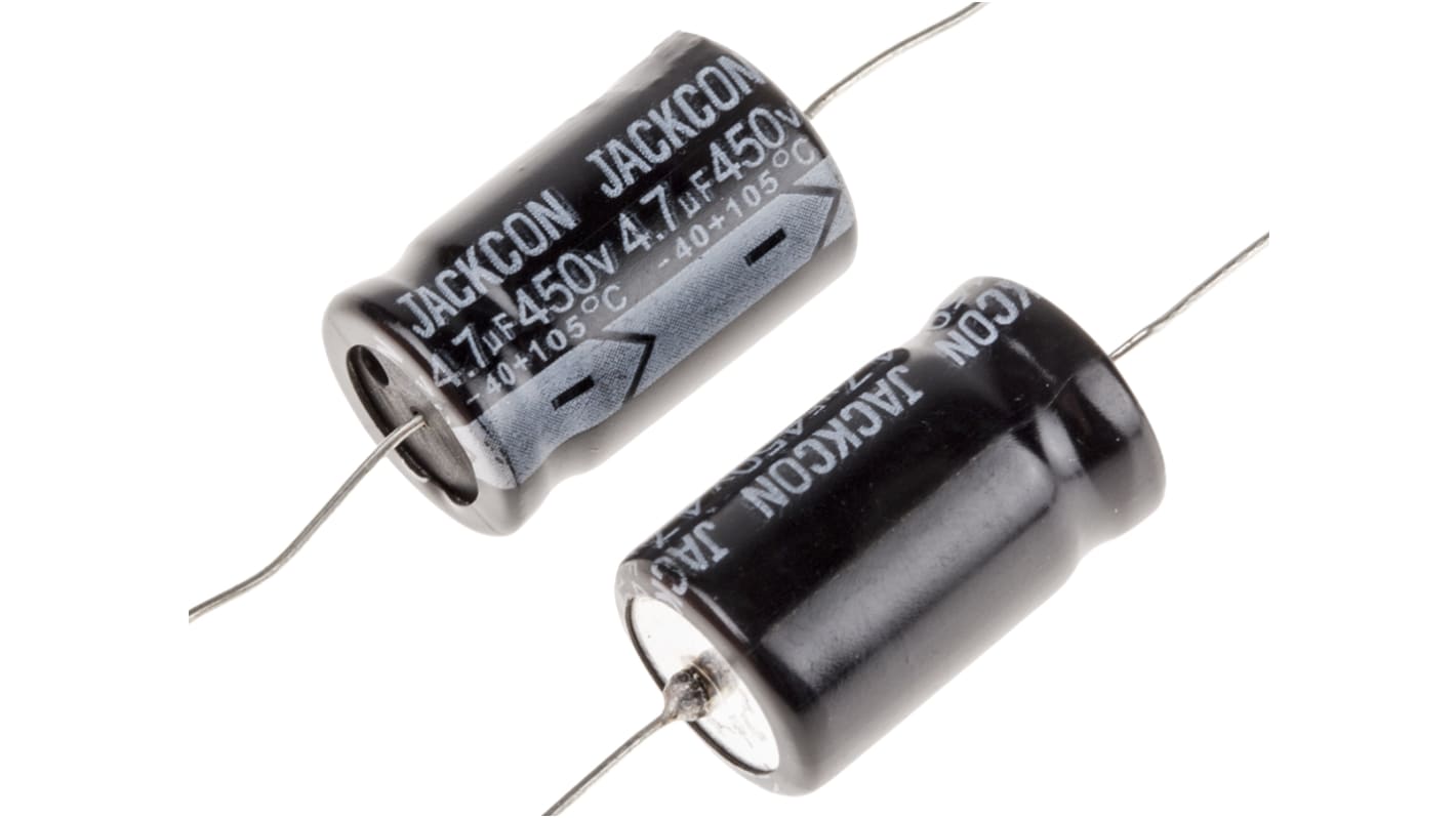 Condensador electrolítico RS PRO, 4.7μF, ±20%, 450V dc, Axial, Orificio pasante, 13 (Dia.) x 22mm