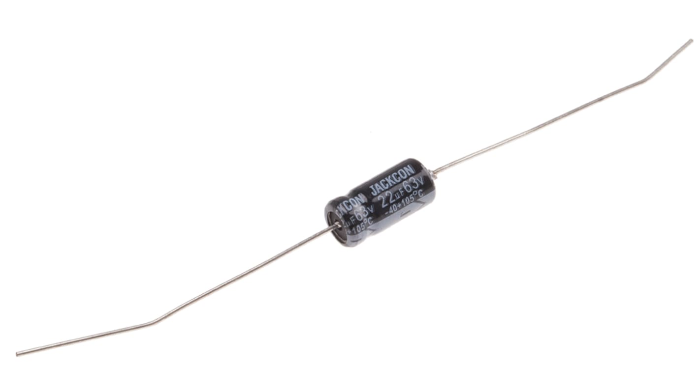 RS PRO 22μF Aluminium Electrolytic Capacitor 63V dc, Axial, Through Hole