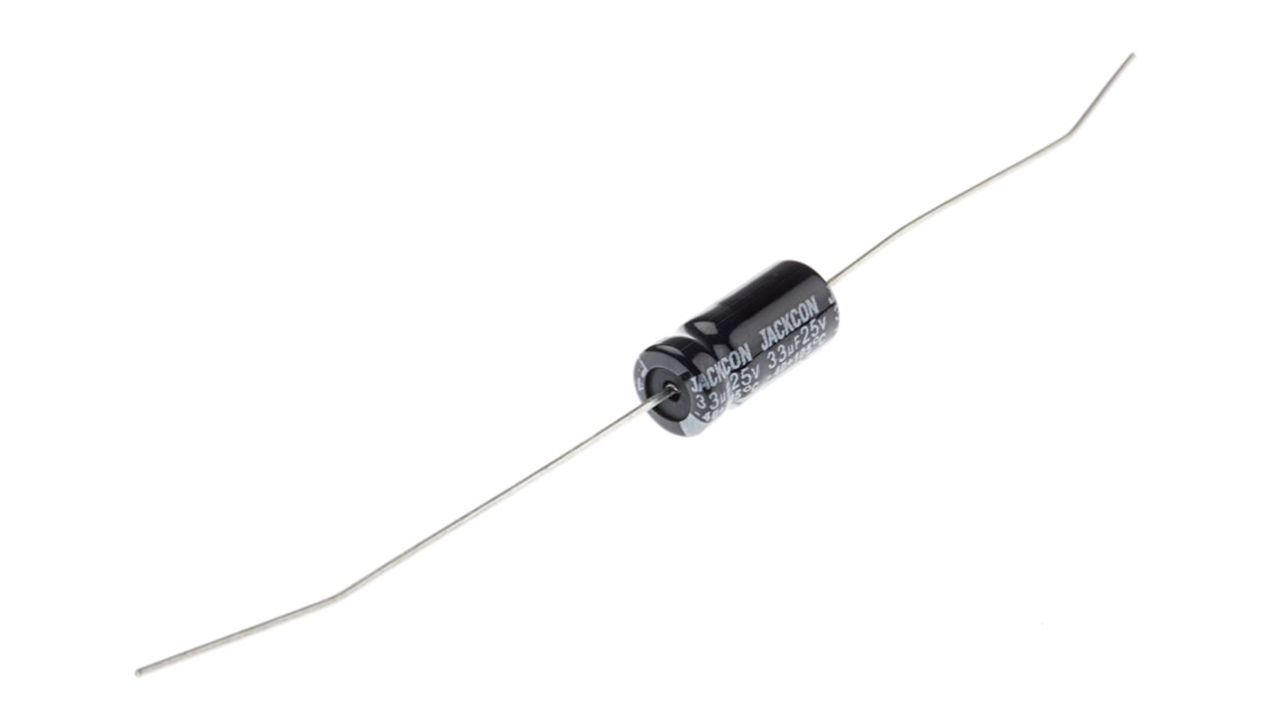 Condensador electrolítico RS PRO, 33μF, ±20%, 25V dc, Axial, Orificio pasante, 6 (Dia.) x 13mm