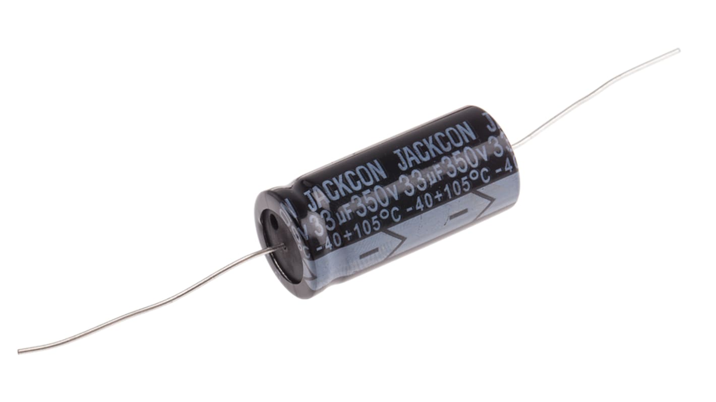 Condensador electrolítico RS PRO, 33μF, ±20%, 350V dc, Axial, Orificio pasante, 16 (Dia.) x 36mm