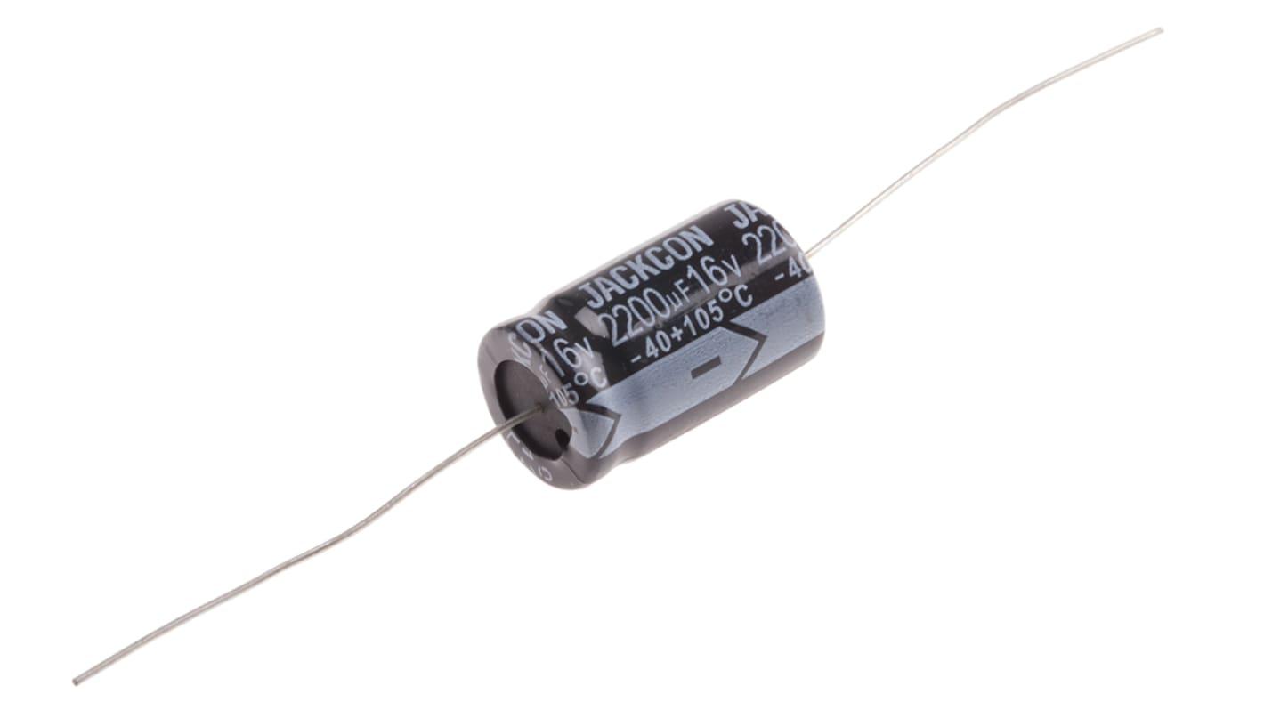 Condensador electrolítico RS PRO, 2200μF, ±20%, 16V dc, Axial, Orificio pasante, 13 (Dia.) x 22mm