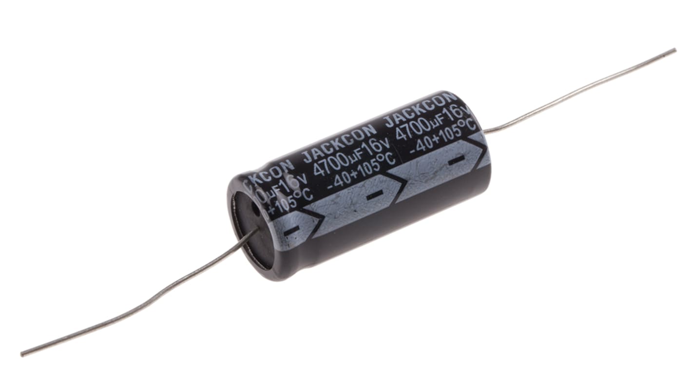 Condensador electrolítico RS PRO, 4700μF, ±20%, 16V dc, Axial, Orificio pasante, 16 (Dia.) x 36mm