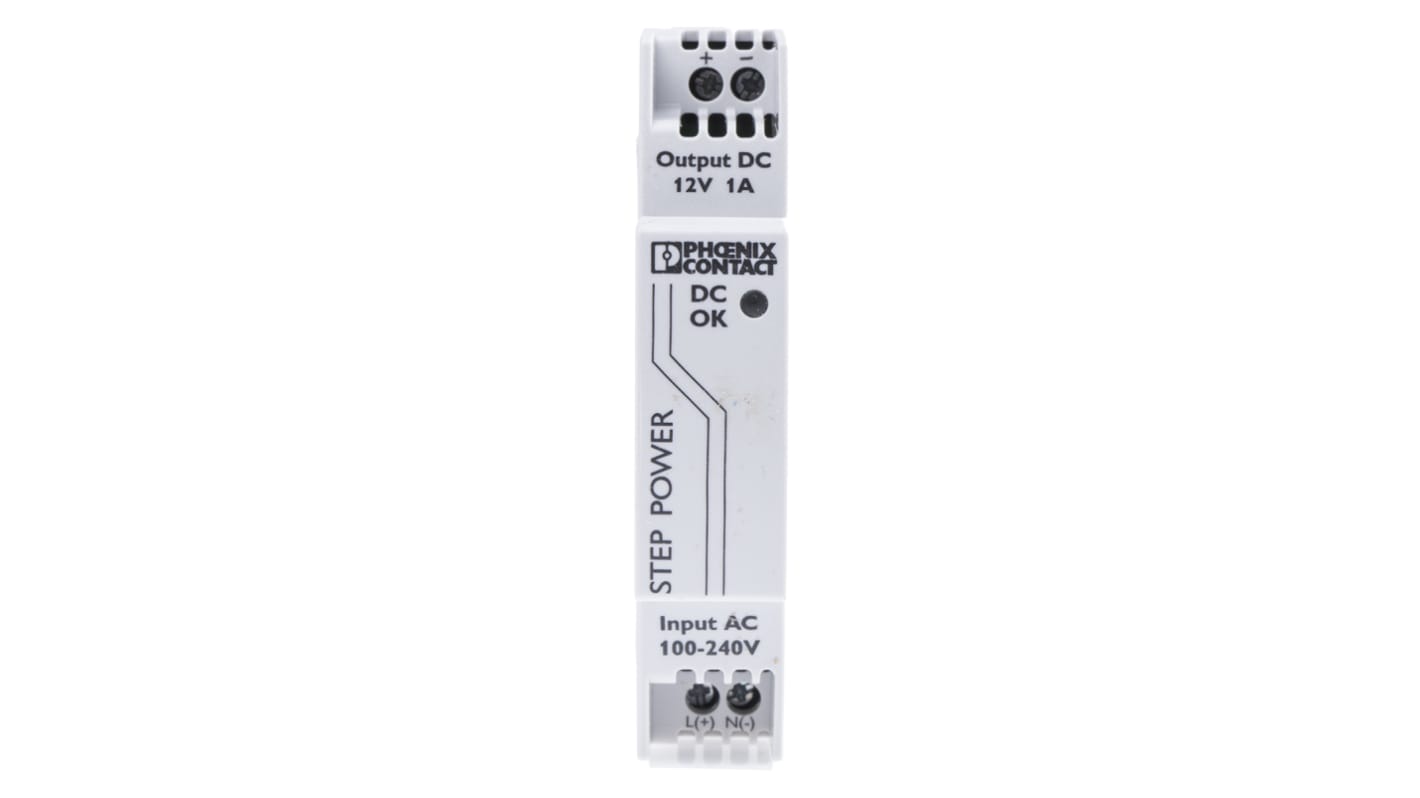 Phoenix Contact STEP POWER Switched Mode DIN Rail Power Supply, 85 → 264V ac ac Input, 12V dc dc Output, 1A