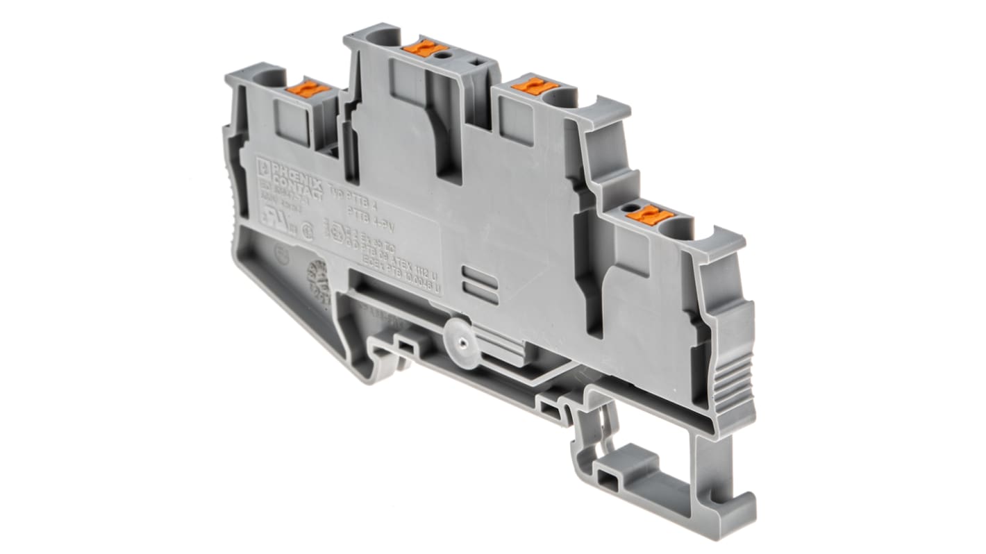 Phoenix Contact 3211786 PTTB 4 Series Grey, 0.2 → 6mm², Double-Level, Push In Termination, ATEX, IECEx