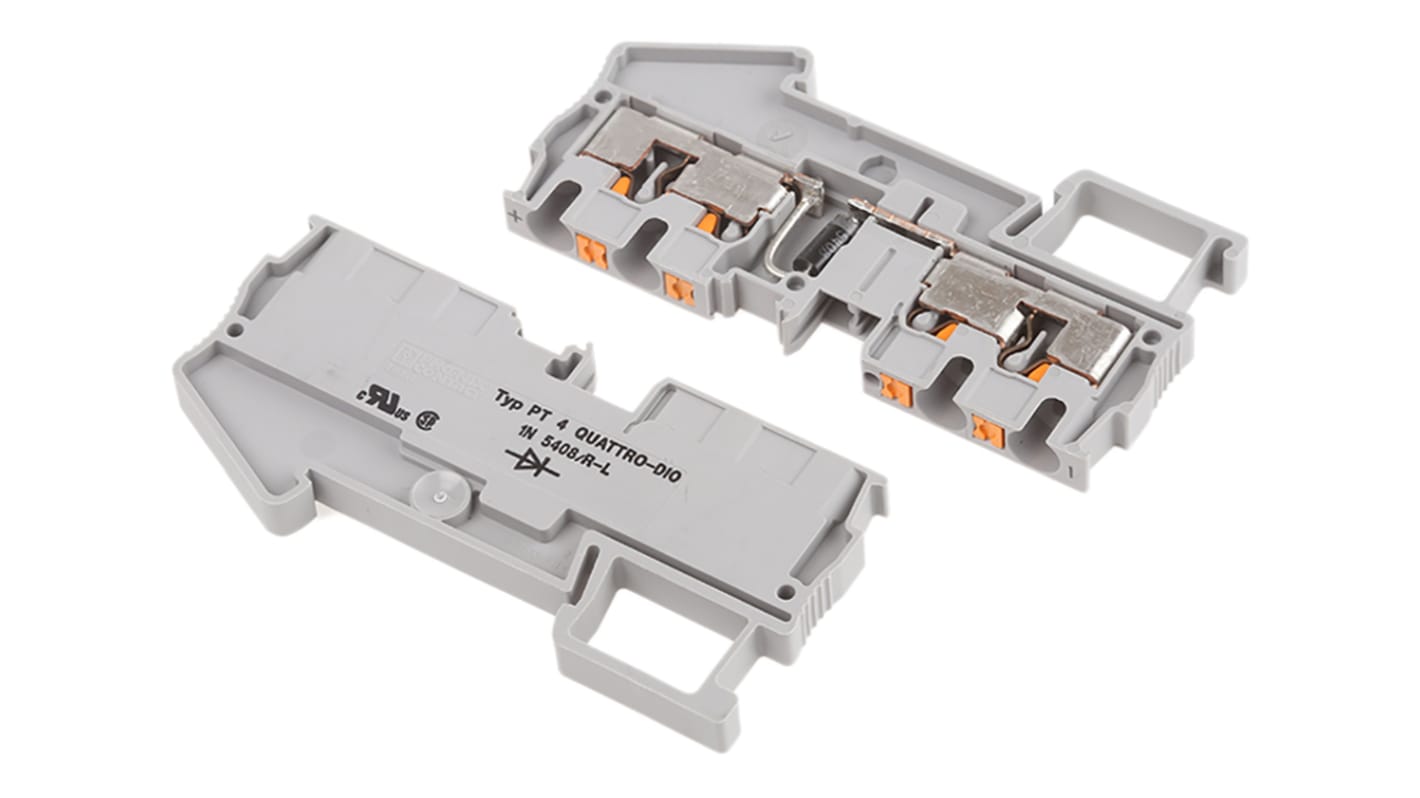Phoenix Contact 3211921 PT 4-QUATTRO-DIO 1N 5408/R-L Series Grey, Single-Level, Push In Termination