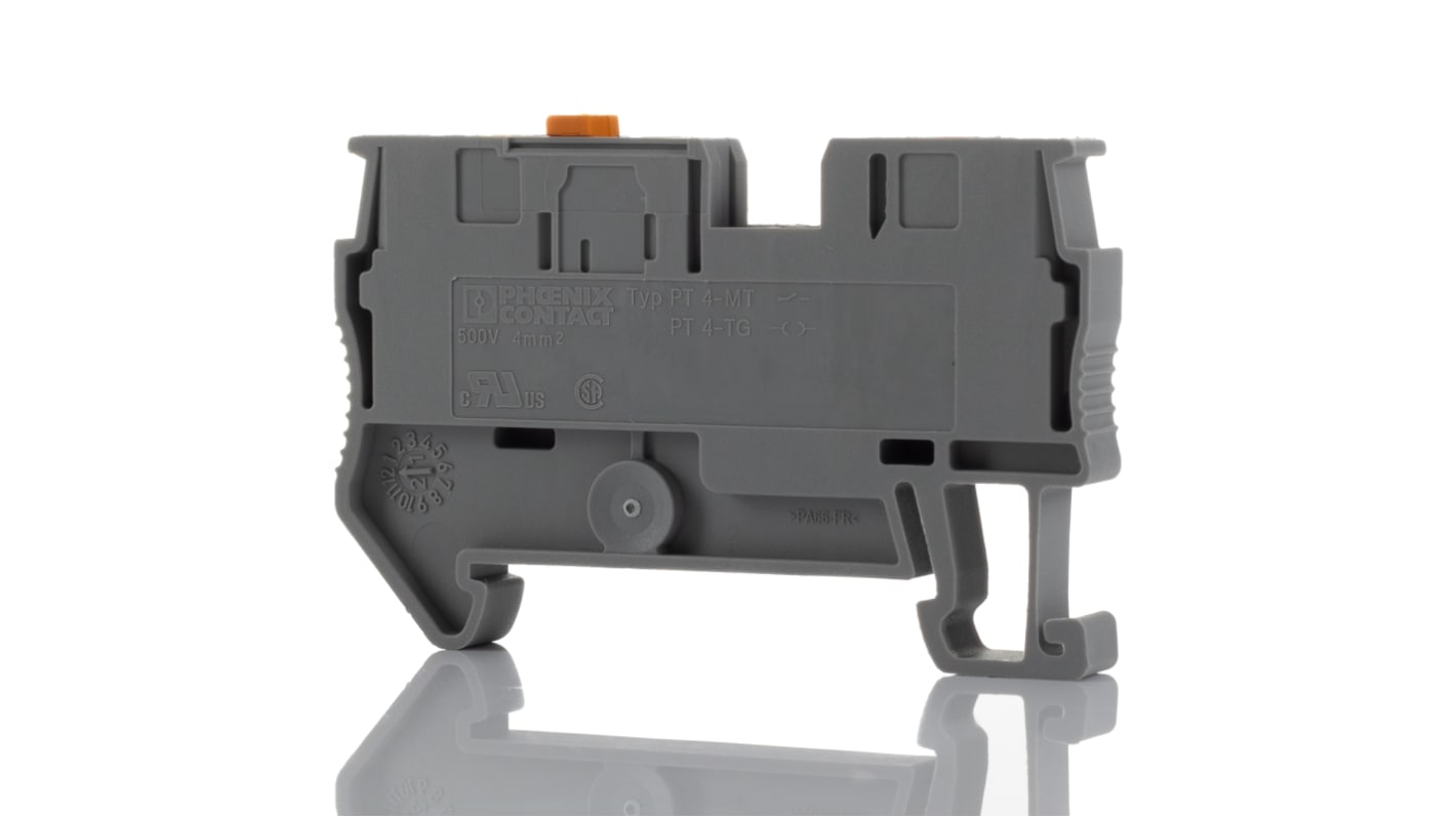 Phoenix Contact PT 4-MT Series Grey Disconnect Terminal Block, Single-Level, Push In Termination