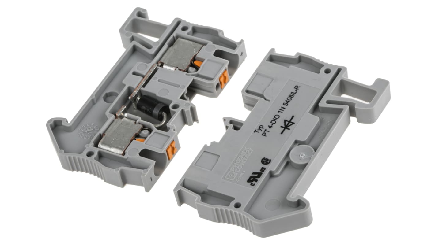 Phoenix Contact 3212112 PT 4-DIO 1N 5408/L-R Series Grey, Single-Level, Push In Termination