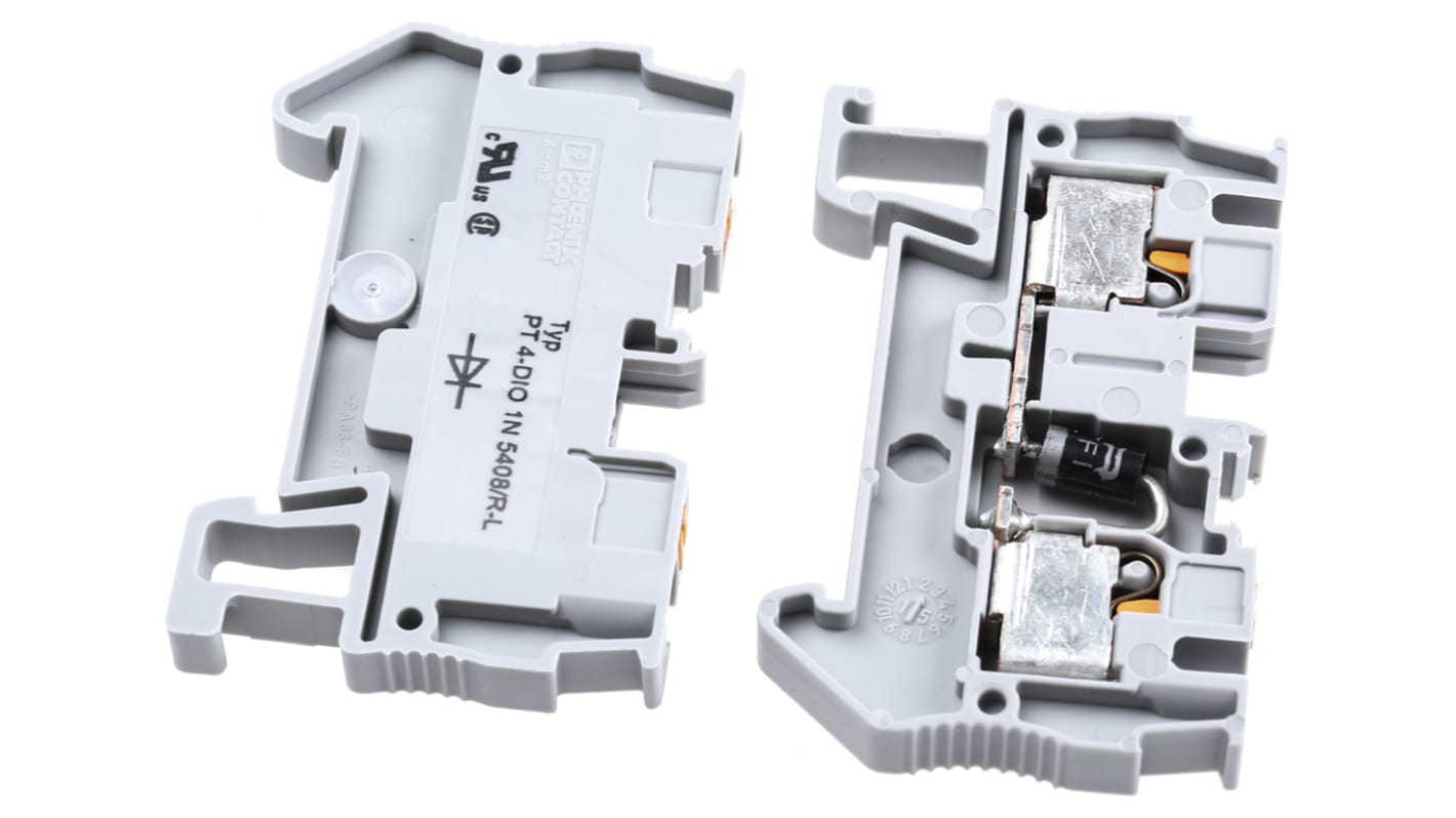 Phoenix Contact 3212125 PT 4-DIO 1N 5408/R-L Series Grey, 0.2 → 6mm², Single-Level, Push In Termination