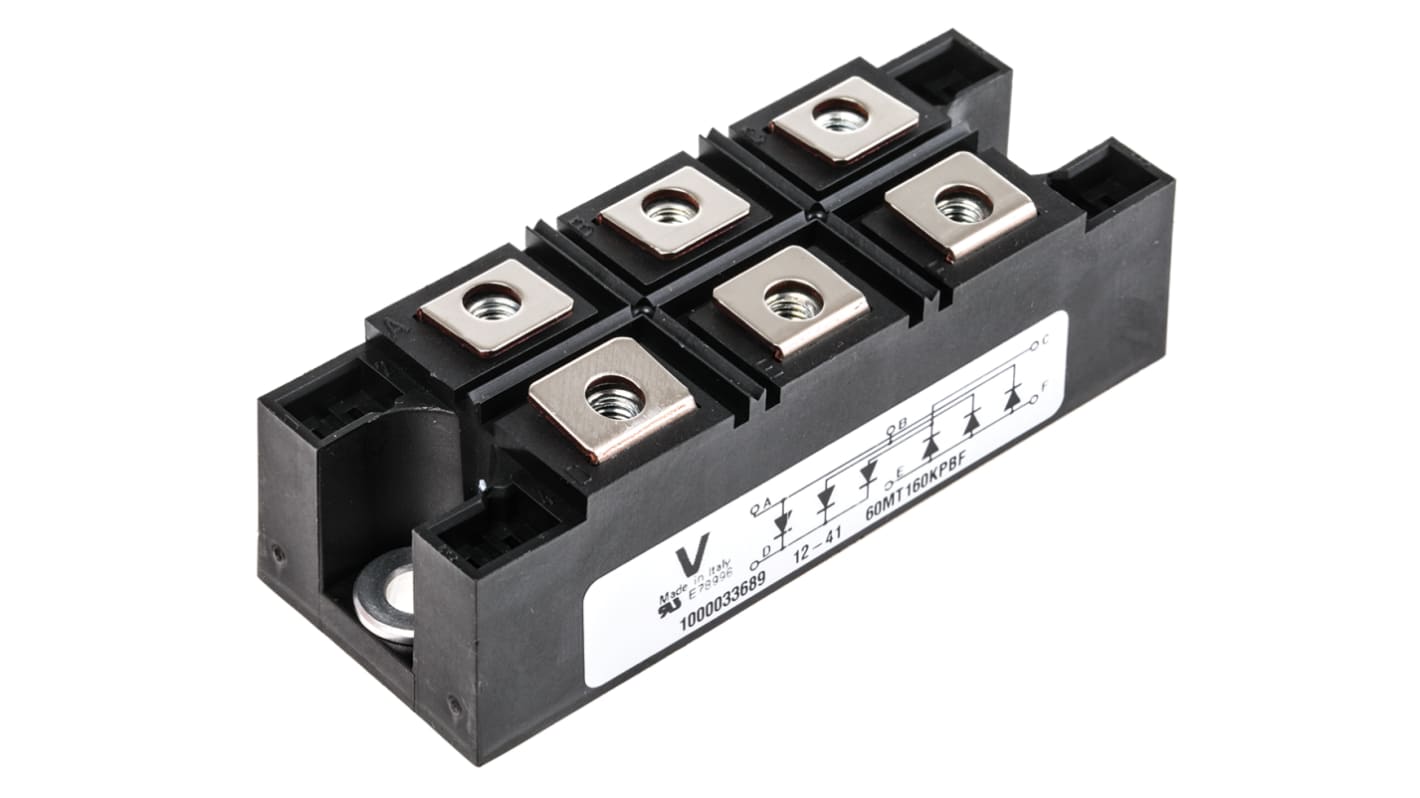 Vishay 三相整流桥模块, 75A, 1600V, 6针, INT-A-PAK, 面板安装, -40 °C→+150 °C