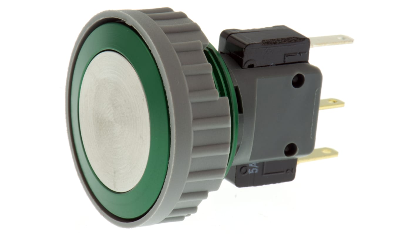 Schurter Push Button Switch, Momentary, Panel Mount, 22mm Cutout, SPDT, 125/250V ac, IP67