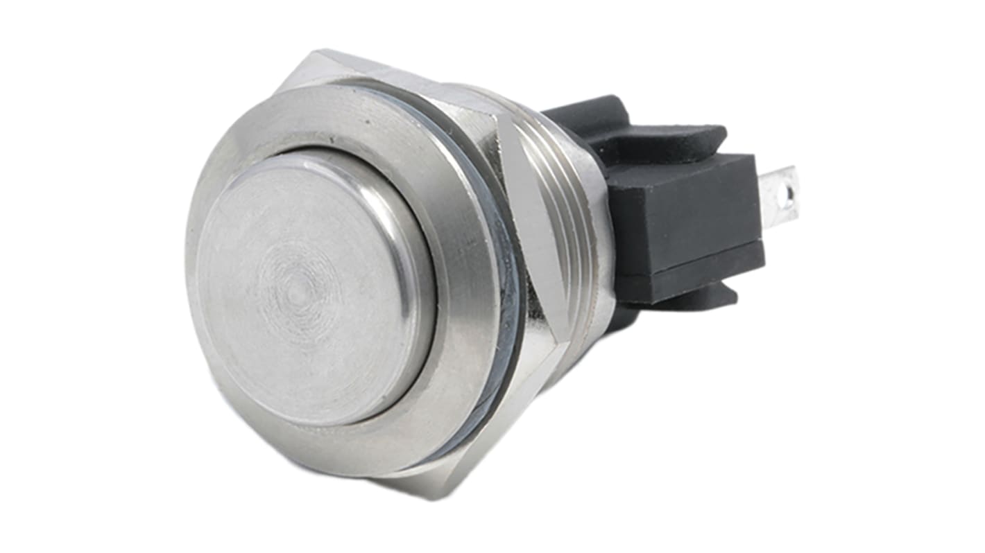 Bulgin Push Button Switch, Momentary, Panel Mount, 19.2mm Cutout, SPST, 250V ac, IP66