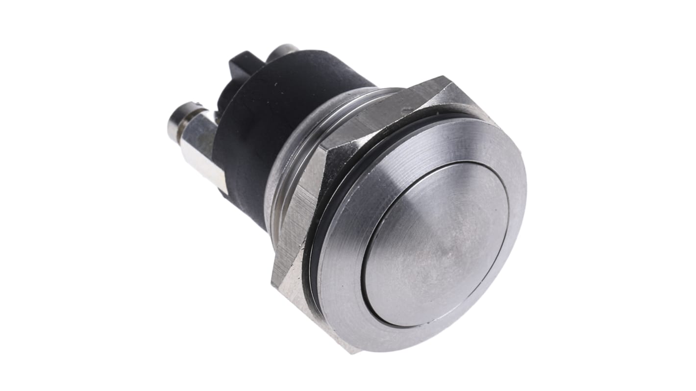 Bulgin MP0037 Series Push Button Switch, Momentary, Panel Mount, 19.2mm Cutout, SPST, 50V ac/dc, IP68