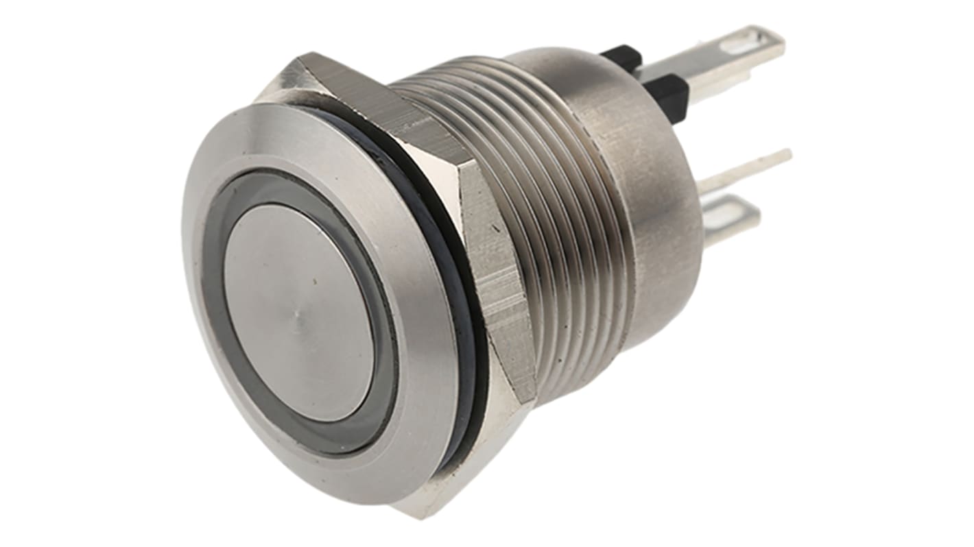 Bulgin MPI002 Series Illuminated Push Button Switch, Momentary, Panel Mount, 19.2mm Cutout, SPST, Red/Blue LED, 24V dc,