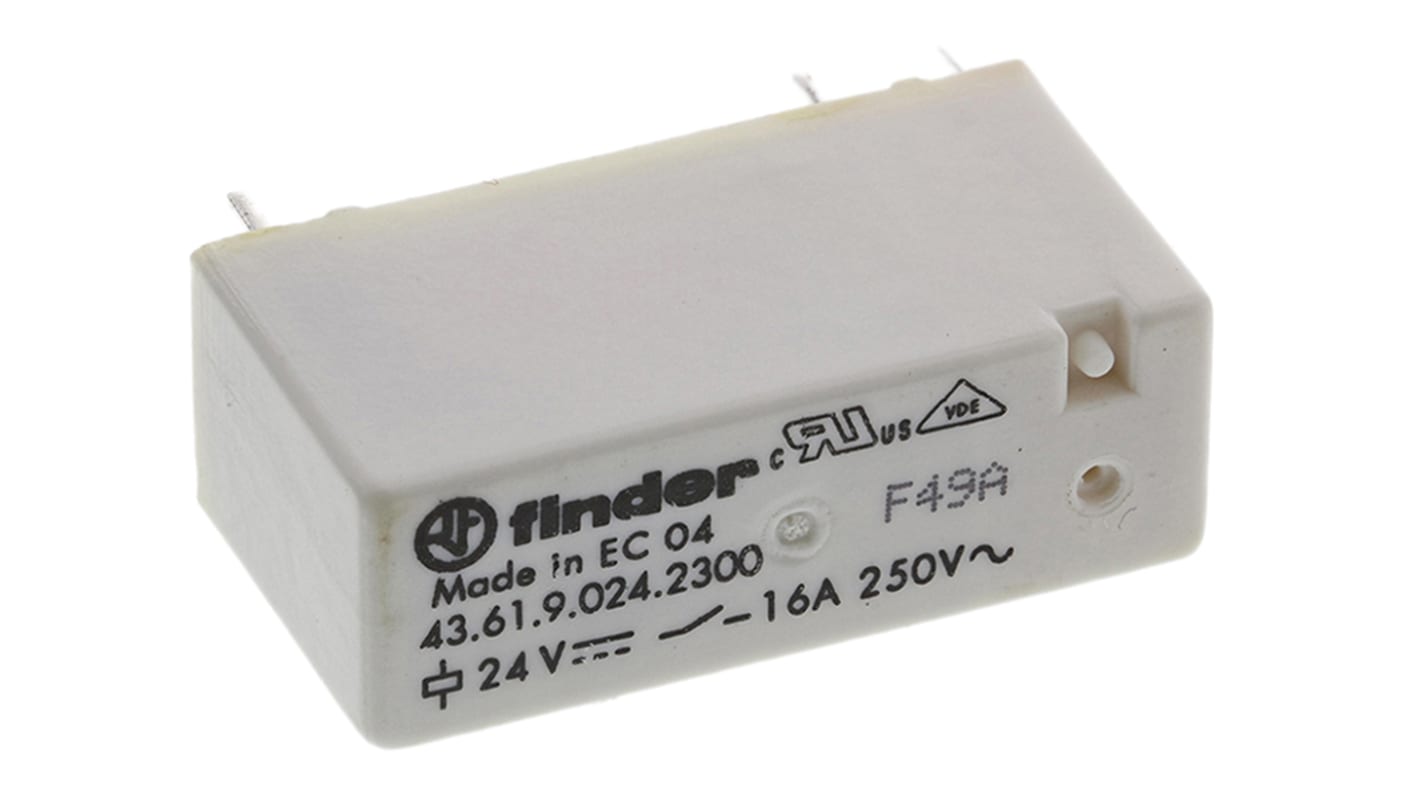 Finder PCB Mount Power Relay, 24V dc Coil, 16A Switching Current, SPST