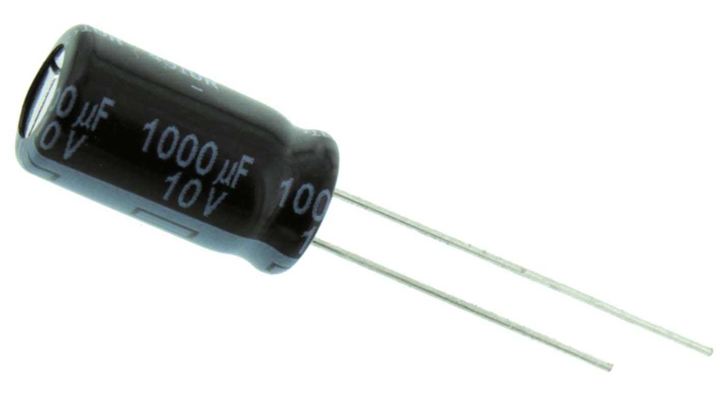 Panasonic 1000μF Aluminium Electrolytic Capacitor 10V dc, Radial, Through Hole - EEUFR1A102L