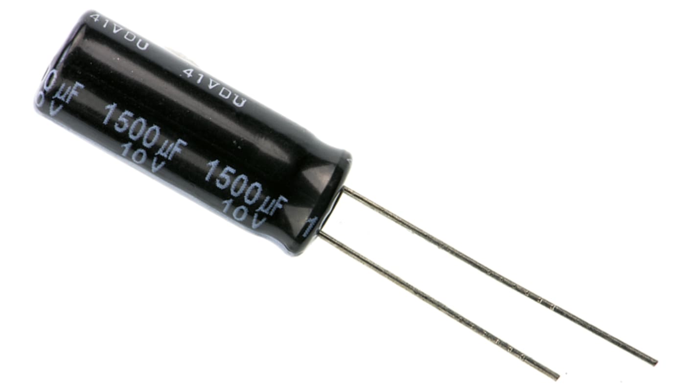 Panasonic 直插铝电解电容, 1500μF, 10V 直流, 8 (Dia.) x 20mm, 最高+105°C, FR Radial系列
