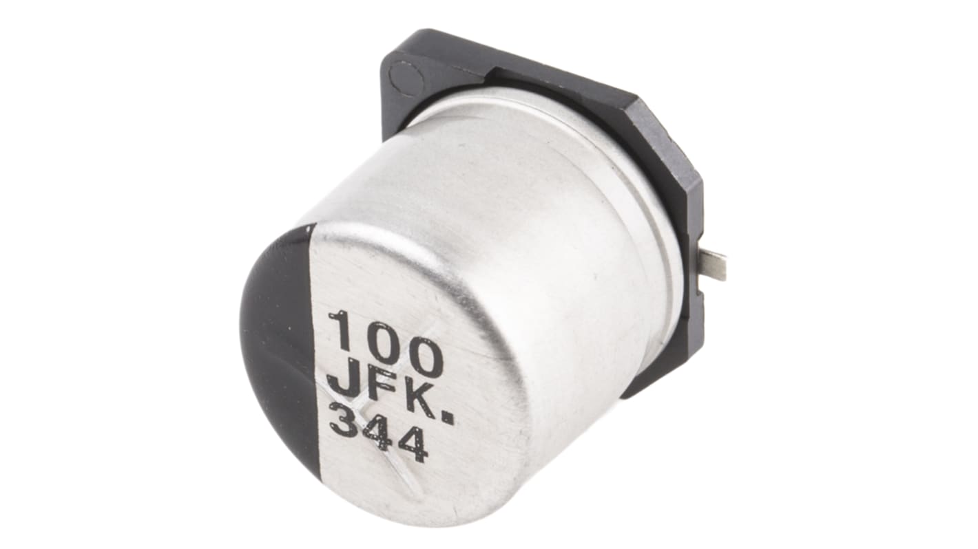 Condensatore elettrolitico Panasonic, serie FK, 100μF, 63V cc, ±20%, +105°C, SMD