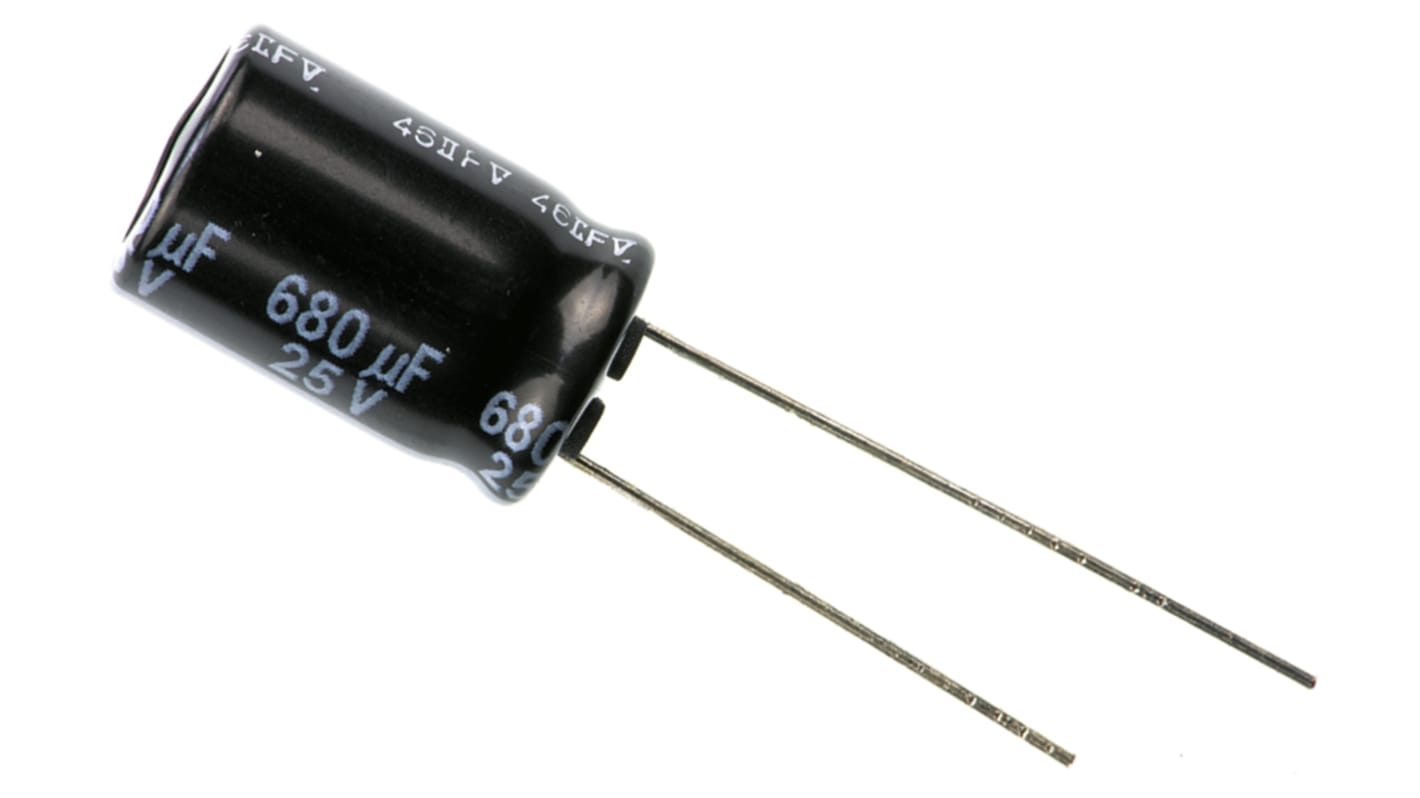 Panasonic 680μF Aluminium Electrolytic Capacitor 25V dc, Radial, Through Hole - EEUFR1E681