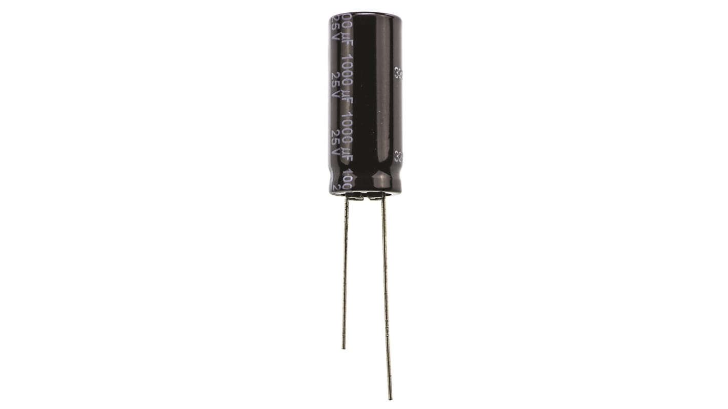 Panasonic , THT Aluminium-Elektrolyt Kondensator 1000μF ±20% / 25V dc, Ø 10mm x 25mm, bis 105°C