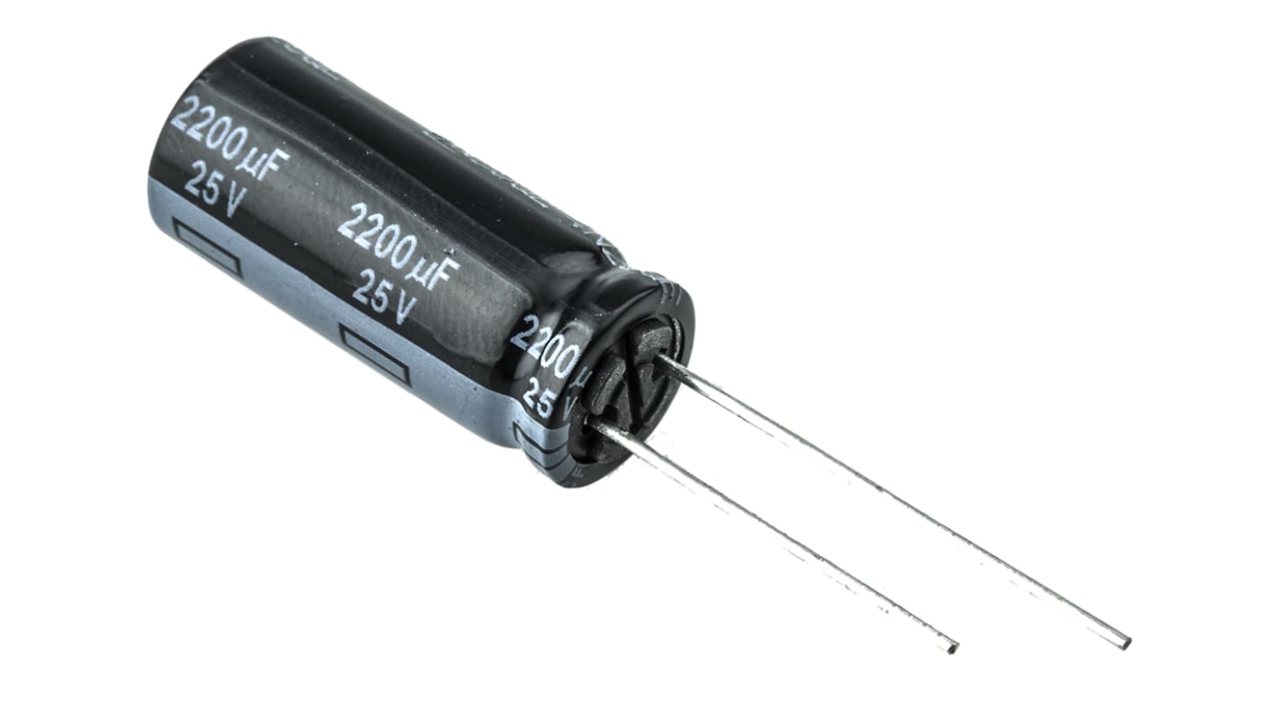 Panasonic 2200μF Aluminium Electrolytic Capacitor 25V dc, Radial, Through Hole - EEUFR1E222L