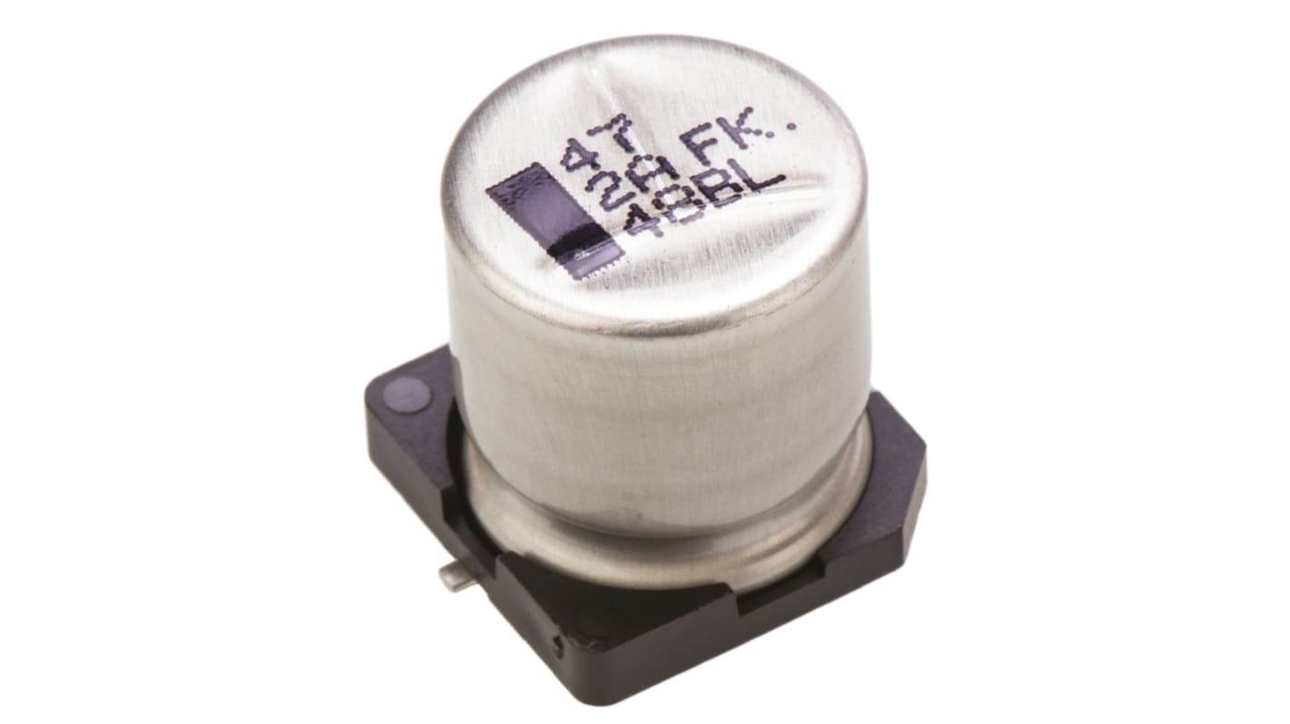 Condensador electrolítico Panasonic serie FK SMD, 47μF, ±20%, 100V dc, mont. SMD, 12.5 (Dia.) x 13.5mm