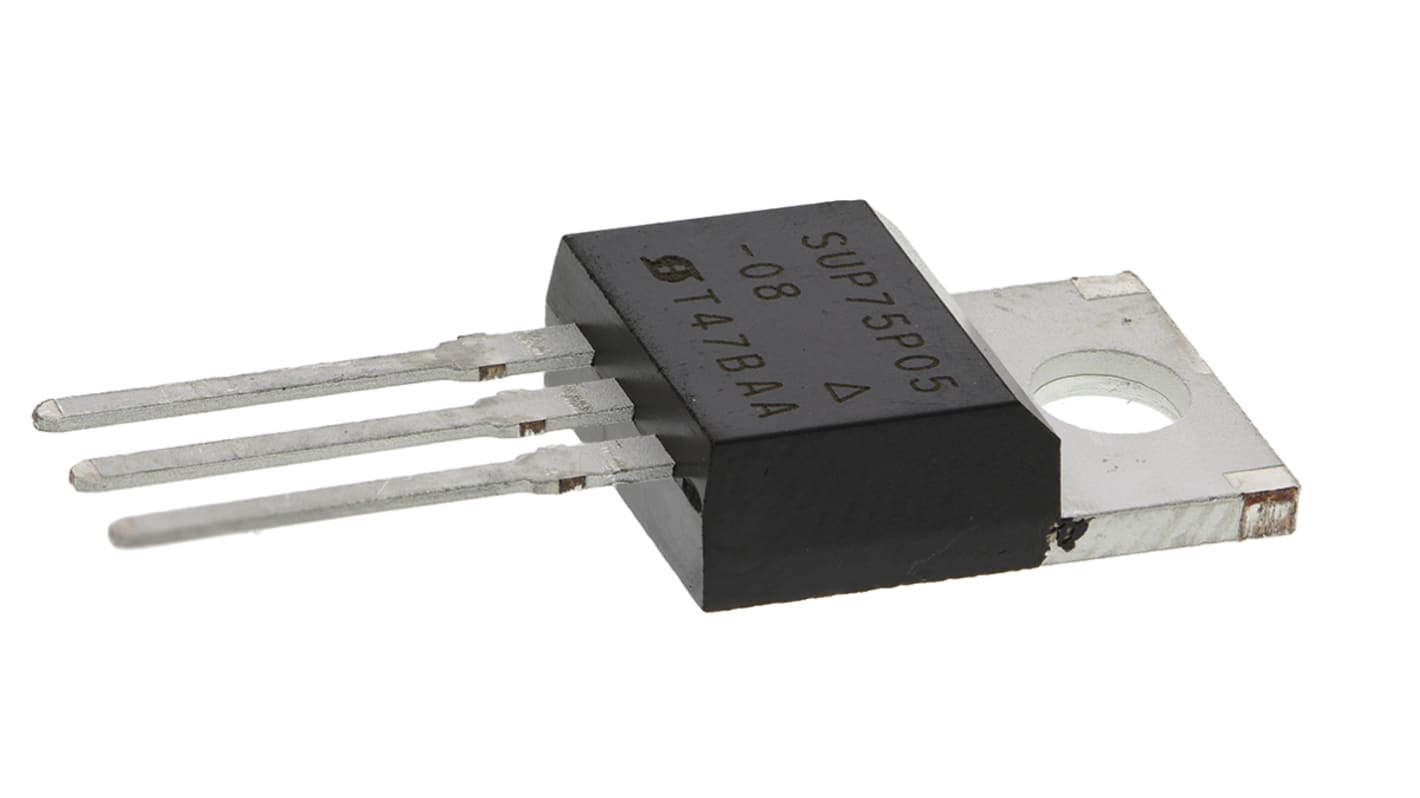 P-Channel MOSFET Transistor, 75 A, 55 V, 3-Pin TO-220AB Vishay SUP75P05-08-E3