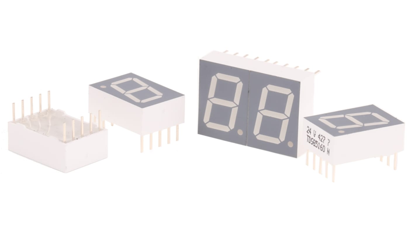 Display LED 7 segmentos de segmentos Vishay de 1 caract., Verde, Vf= 2 V, cátodo común, mont. pasante