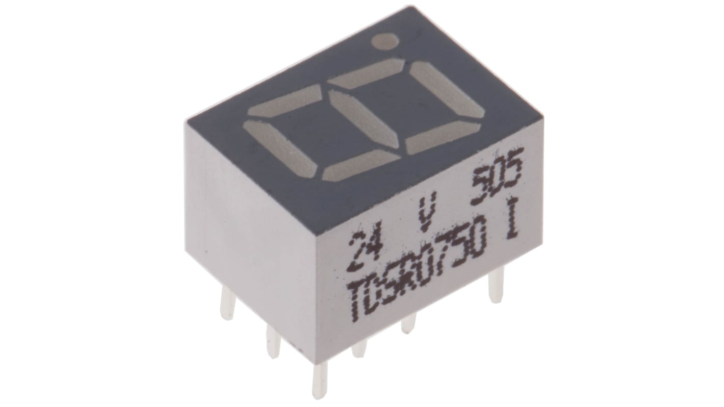 Display LED 7 segmentos de segmentos Vishay de 1 caract., Rojo, Vf= 1,8 V, Ánodo común, mont. pasante