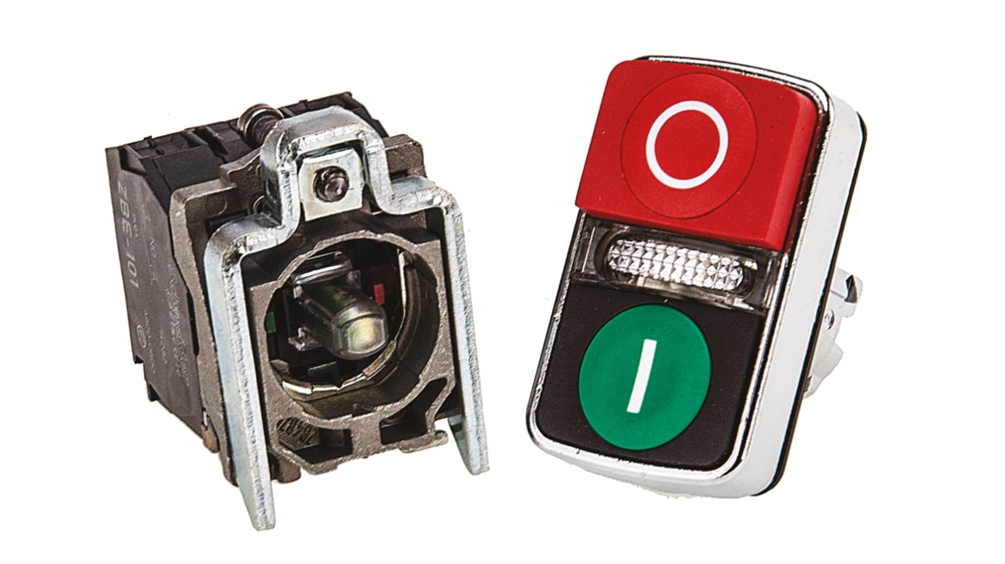 Schneider Electric 带灯按钮, Φ22mm开孔, 面板安装, 红色/绿色矩形金属, 单刀双掷, IP66，IP69K, Harmony XB4系列