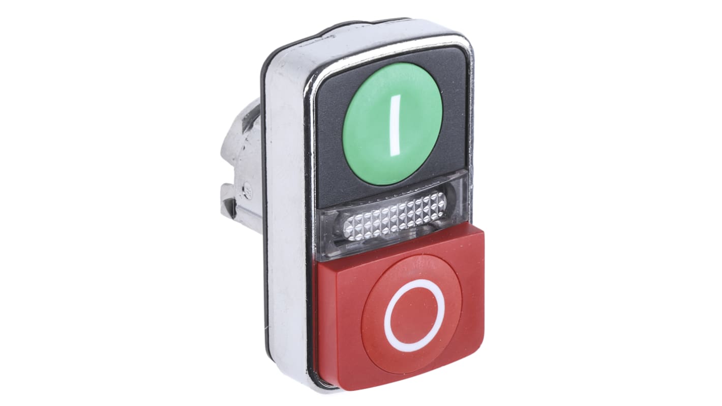 Schneider Electric 带灯绿色，红色矩形，圆形按钮头, Φ22mm开孔, 弹簧复位, IP66，IP69K, Harmony XB4系列