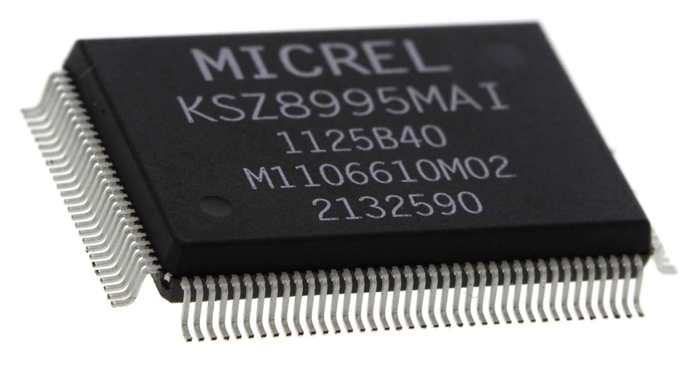 Circuit intégré pour commutateur Ethernet, KSZ8995MAI, MII, SNI, 10Mbps PQFP 1,8 V, 2,5 V, 3,3 V, 128 broches