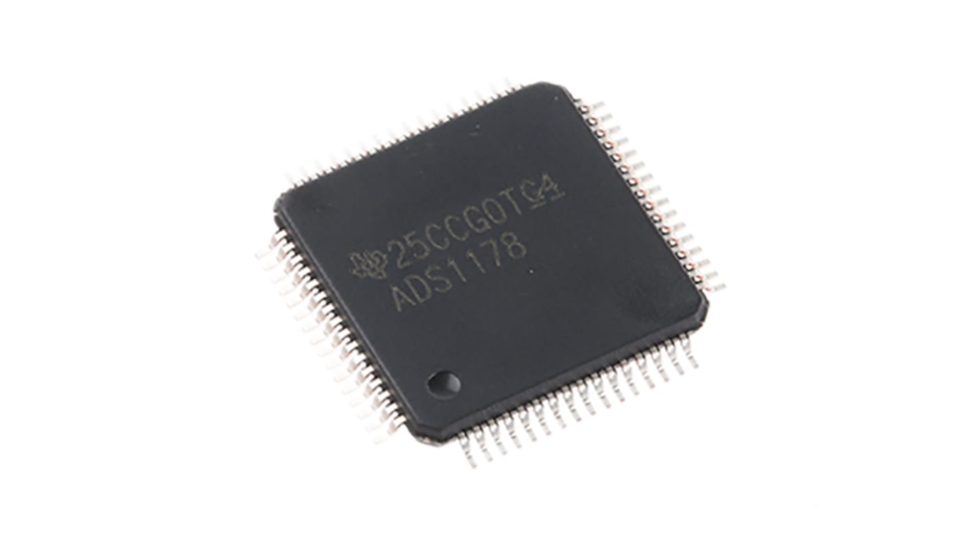 Texas Instruments 16-Bit ADC ADS1178IPAPT Octal, 52ksps HTQFP, 64-Pin