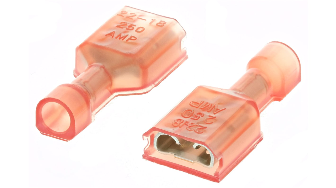 TE Connectivity Ultra-Fast .250 Red Insulated Female Spade Connector, Receptacle, 6.35 x 0.81mm Tab Size, 0.3mm² to