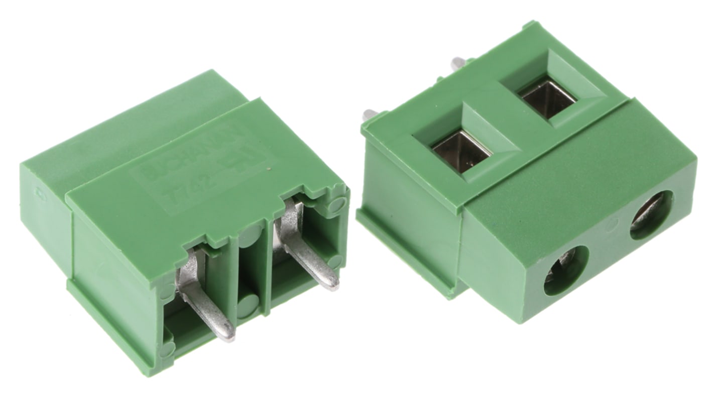 TE Connectivity Buchanan Series PCB Terminal Block, 2-Contact, 7.5mm Pitch, Through Hole Mount, 1-Row, Screw Termination