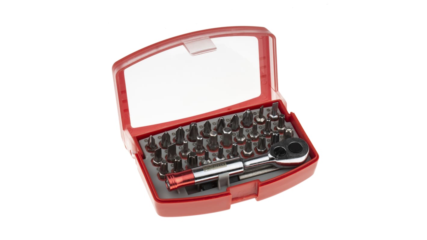 RS PRO Driver Bit Set 32 Pieces, Hexagon, Phillips, Pozidriv, Slotted, Tamperproof Torx