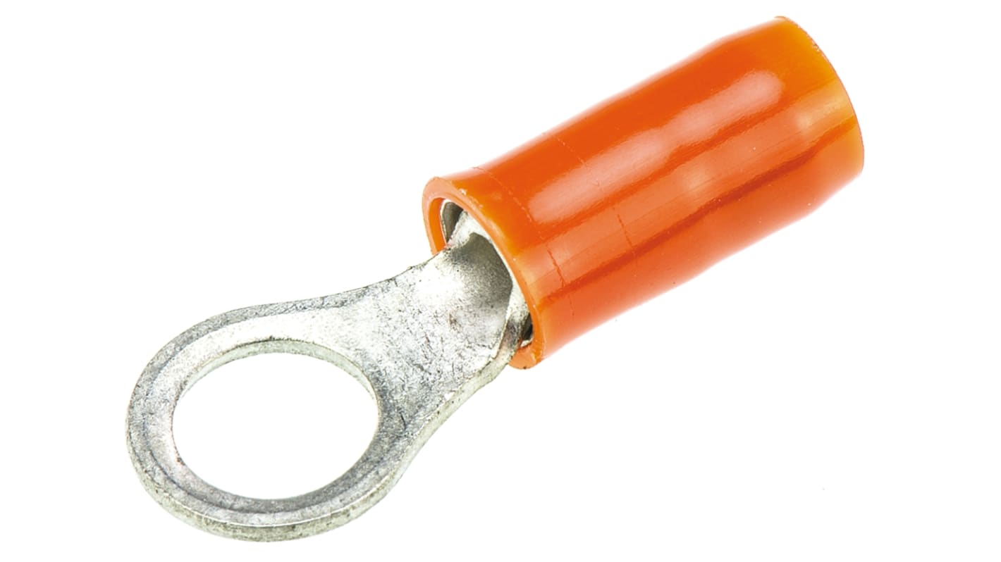 TE Connectivity, PIDG Insulated Ring Terminal, M5 Stud Size, 0.8mm² to 1.65mm² Wire Size, Orange, Red