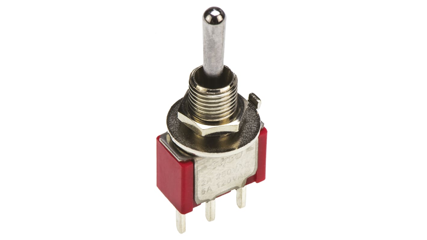 TE Connectivity Toggle Switch, PCB Mount, On-Off-(On), SPDT, Through Hole Terminal, 120 V ac, 28V dc