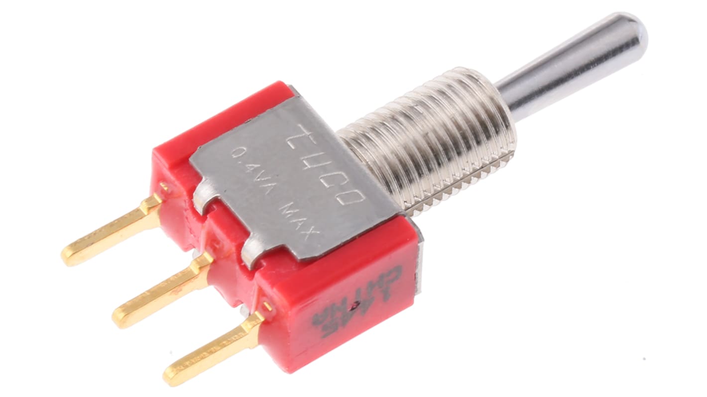 TE Connectivity Toggle Switch, PCB Mount, On-Off-On, SPDT, Through Hole Terminal, 20V