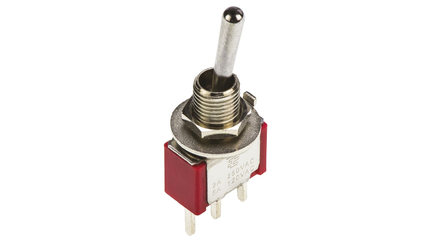 TE Connectivity Toggle Switch, PCB Mount, On-On, SPDT, Through Hole Terminal, 120 V ac, 28V dc