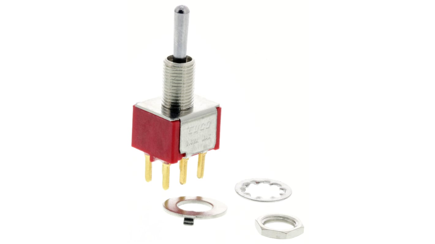 TE Connectivity PCB-Montage Kippschalter 2-polig (Ein)-Aus-(Ein) 0,4VA, Lötanschluss