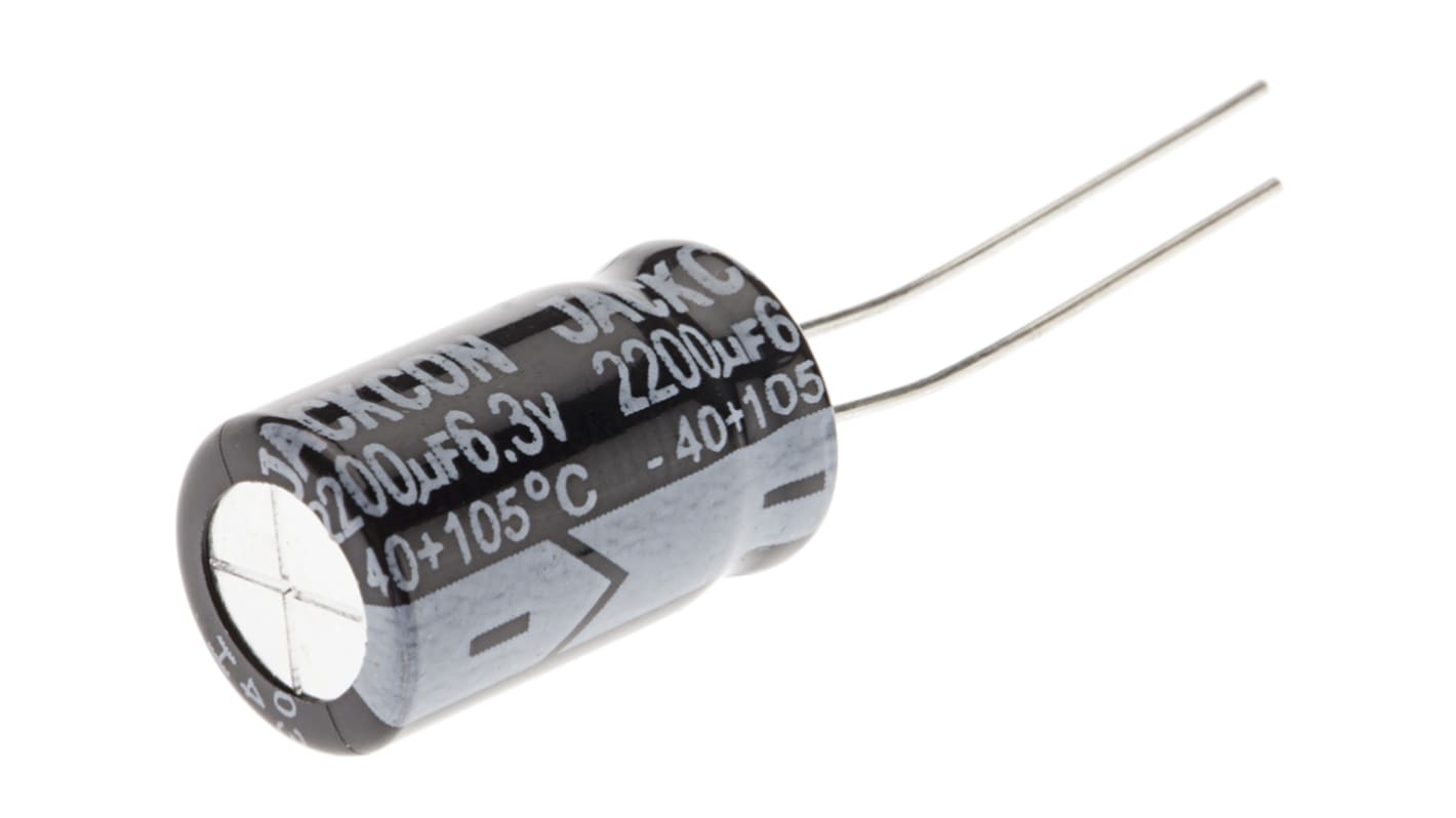 RS PRO, THT Aluminium-Elektrolyt Kondensator 2200μF ±20% / 6.3V dc, Ø 10mm x 17mm x 17mm, bis 105°C