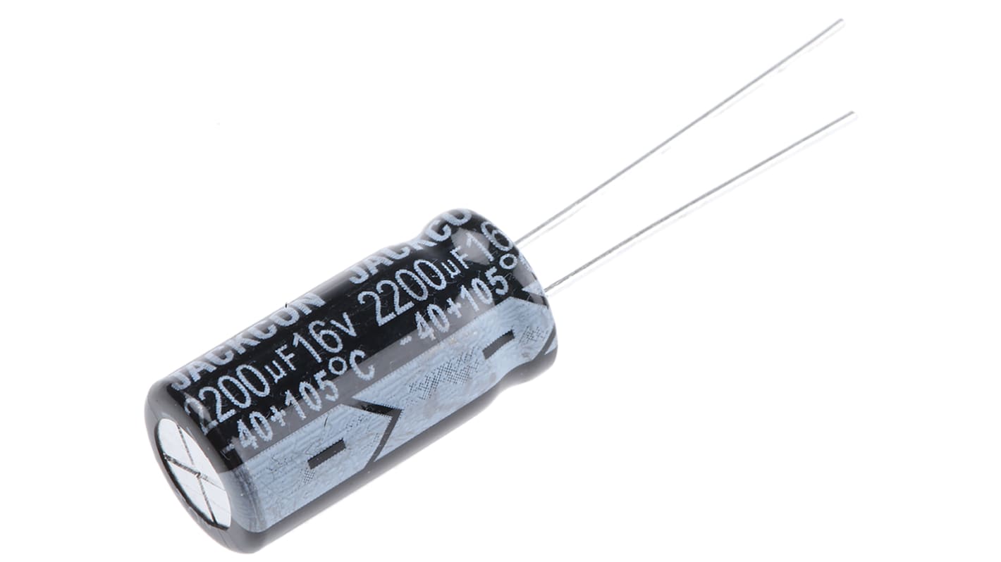 RS PRO 2200μF Aluminium Electrolytic Capacitor 16V dc, Radial, Through Hole